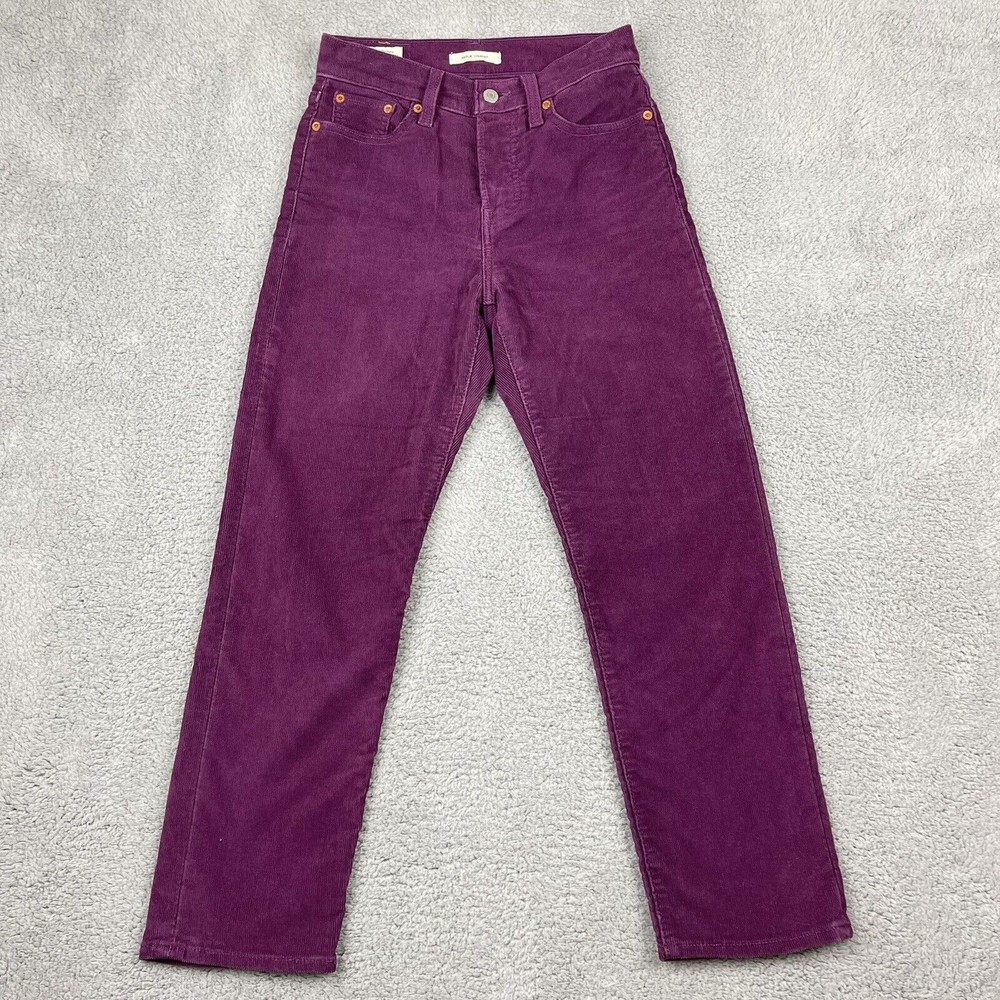 Levis Wedgie Corduroy Pants Women 25 Burgundy Purple Straight Legs Casual